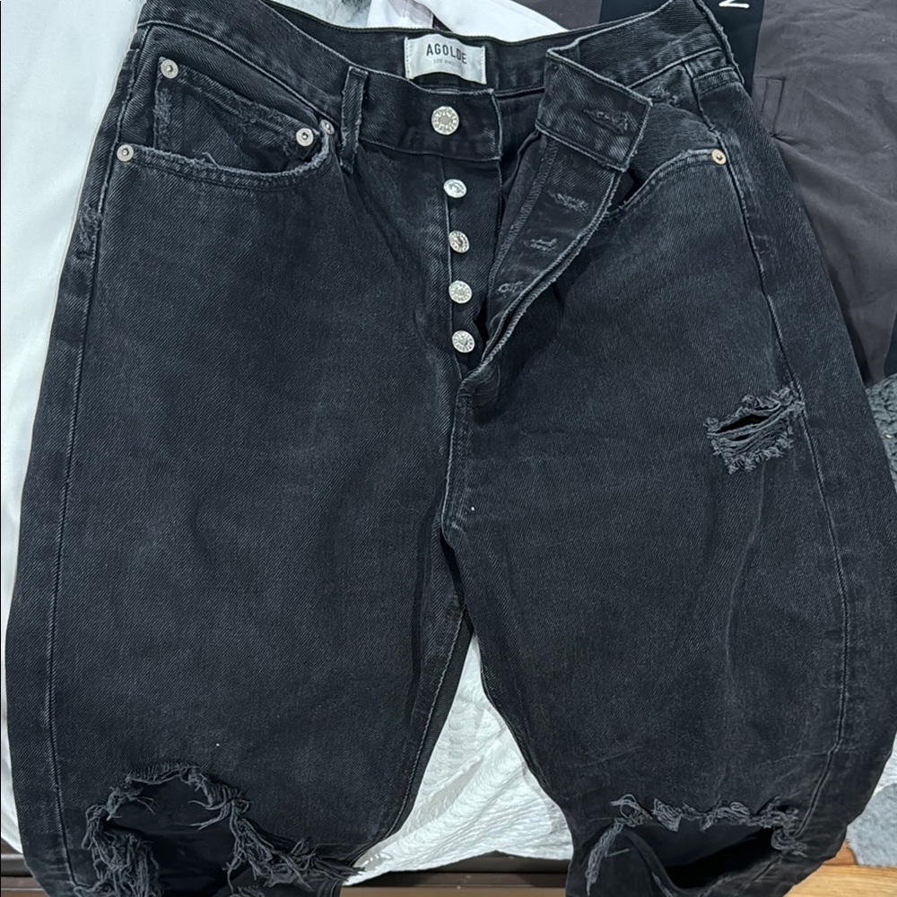 Agolde Charcoal Black Ripped Denim Jeans